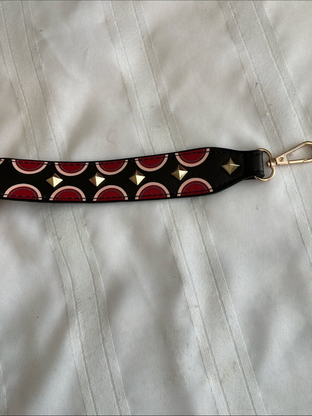 Faux Leather Shoulder Strap with Stud and Circle Print - Black & Red 36” long - Picture 3 of 4